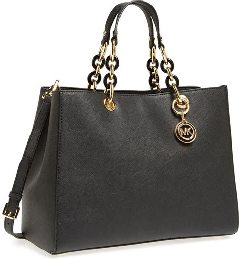 michael kors cindy saffiano leather black satchel|Michael Kors saffiano tote large.